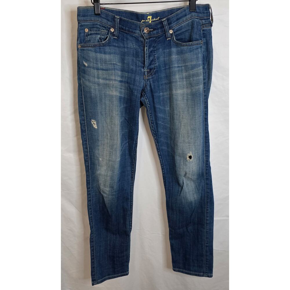 7 For All Mankind Josefina Skinny Boyfriend Distressed Jeans Size 25